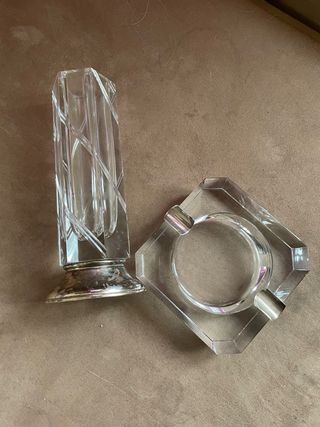 Florero y Cenicero Cristal y Plata