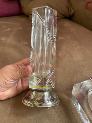 Florero y Cenicero Cristal y Plata