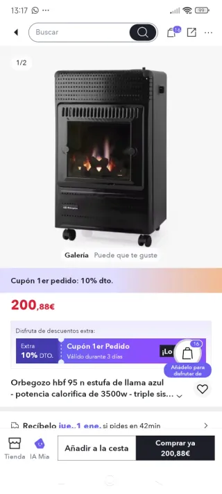 Estufa orbegozo Llama Azul Efecto Chimenea