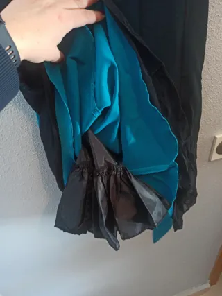 Vestido fiesta corto negro y turquesa