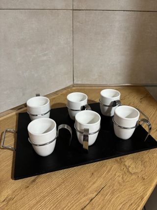 Juego 6 Tazas Café Porcelana con Bandeja