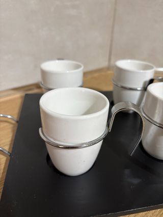 Juego 6 Tazas Café Porcelana con Bandeja