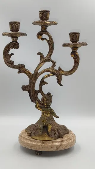 Pareja Candelabros Vintage Bronce y Mármol