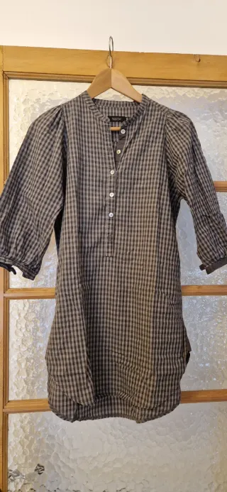 Camisa Loreak Mendian cuadros blanco y gris