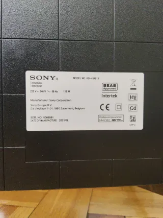 TV SONY X8 J Bravia Negra 43"