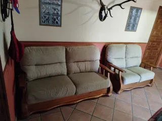 Sofás 3 y 2 plazas tela y madera