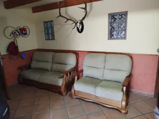 Sofás 3 y 2 plazas tela y madera