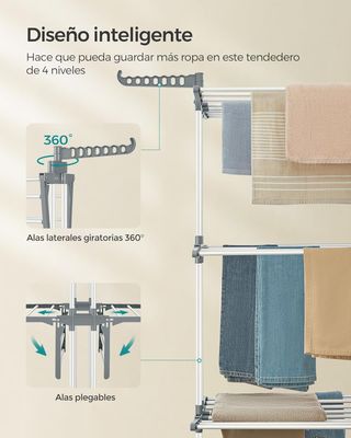 SONGMICS Tendedero, Plegable de 4 Niveles, Móvil,