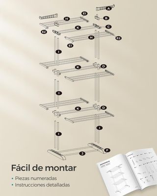 SONGMICS Tendedero, Plegable de 4 Niveles, Móvil,