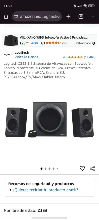 Logitech Z333 Altavoces 2.1 Negro