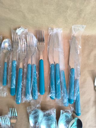 Cubertería acero inoxidable mango turquesa — Nueva