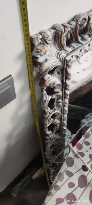 Espejo antiguo madera tallada dorado tiza