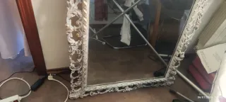 Espejo antiguo madera tallada dorado tiza