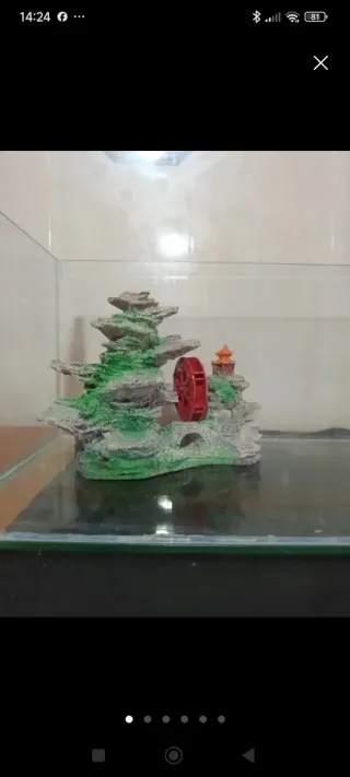 Pecera con filtro, aireador y  decoración