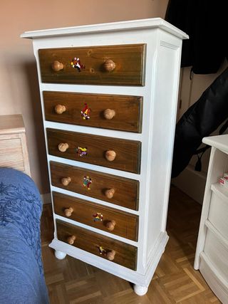 Cómoda 6 cajones madera blanca y marrón