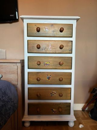 Cómoda 6 cajones madera blanca y marrón