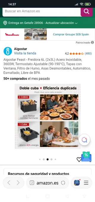 Freidora doble Aigostar Feast de 6L (Un solo uso)