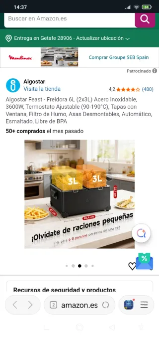 Freidora doble Aigostar Feast de 6L (Un solo uso)