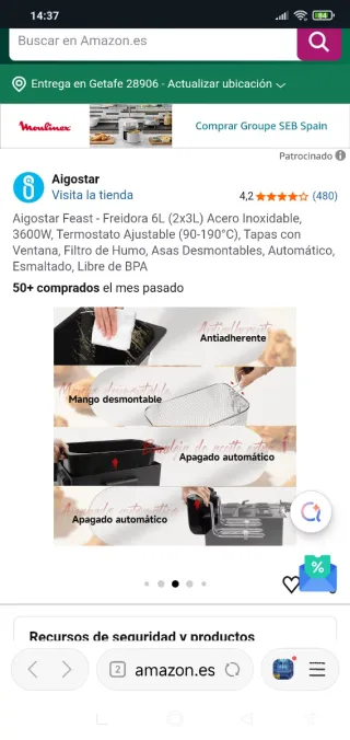 Freidora doble Aigostar Feast de 6L (Un solo uso)