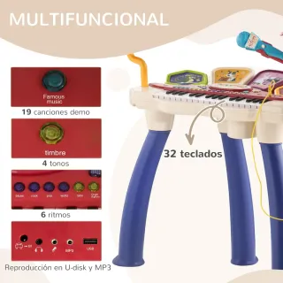 Piano infantil con micrófono y batería