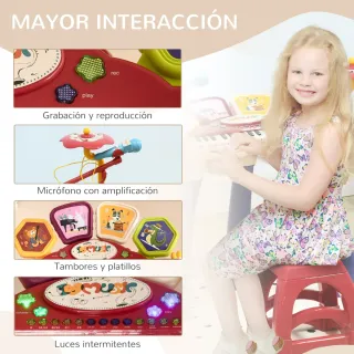 Piano infantil con micrófono y batería