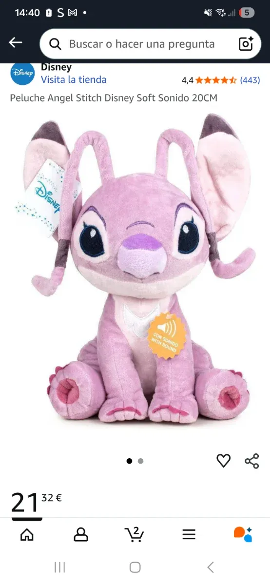 Peluche Angel Stitch Disney Suave 20CM