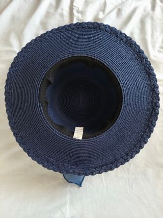 Cappello di Paglia blu a tesa larga con nastro