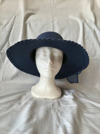 Cappello di Paglia blu a tesa larga con nastro