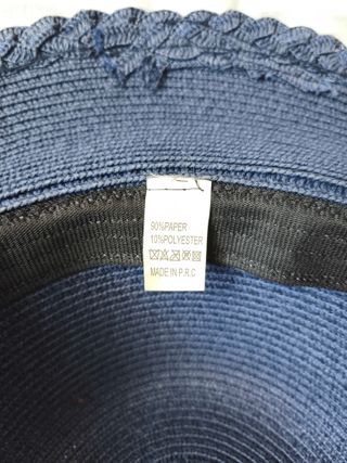 Cappello di Paglia blu a tesa larga con nastro