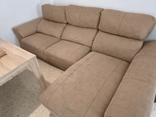 Chaiselongue beige/marrón tela