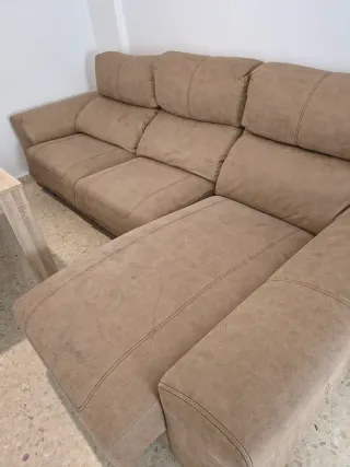 Chaiselongue beige/marrón tela