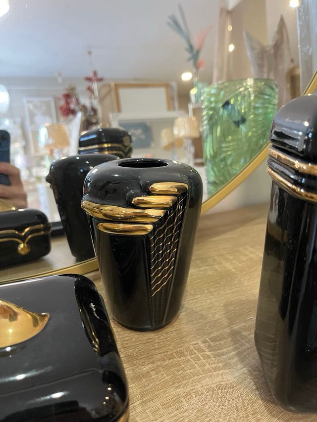 Juego Tocador Vintage Cerámica Negro/Oro