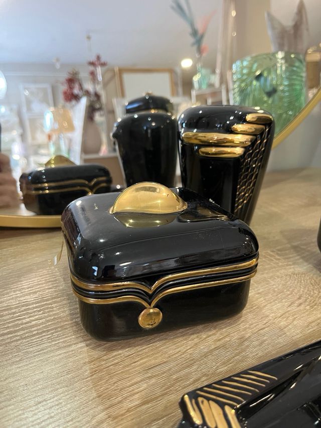 Juego Tocador Vintage Cerámica Negro/Oro