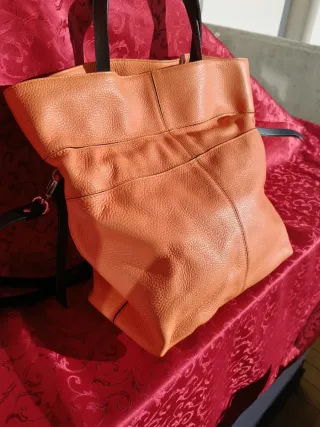 Borsa Rebelle Arancione  Vera Pelle Martellata