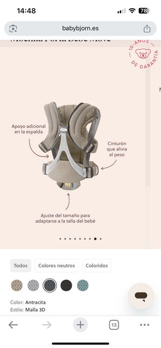 Portabebés BabyBjörn Gris