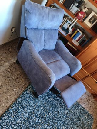 Sillón reclinable manual tela azul/gris