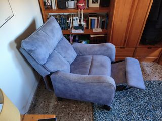 Sillón reclinable manual tela azul/gris