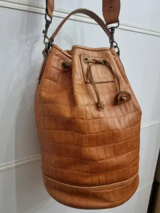 Borsa secchiello vintage pelle cognac