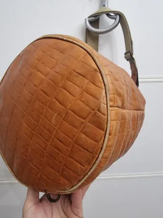 Borsa secchiello vintage pelle cognac