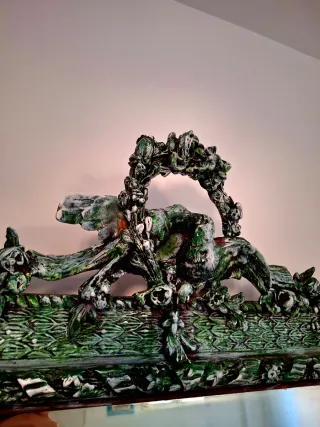 Espejo antiguo marco tallado verde