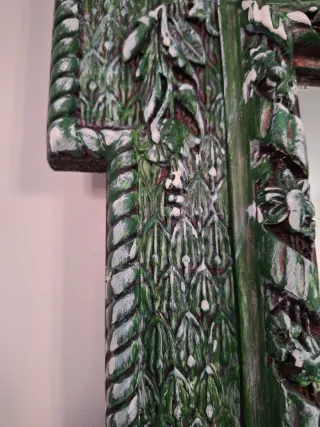 Espejo antiguo marco tallado verde