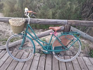 Bicicleta de paseo verde con cesta