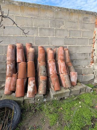 Tejas antiguas de barro a recoger en las berlanas