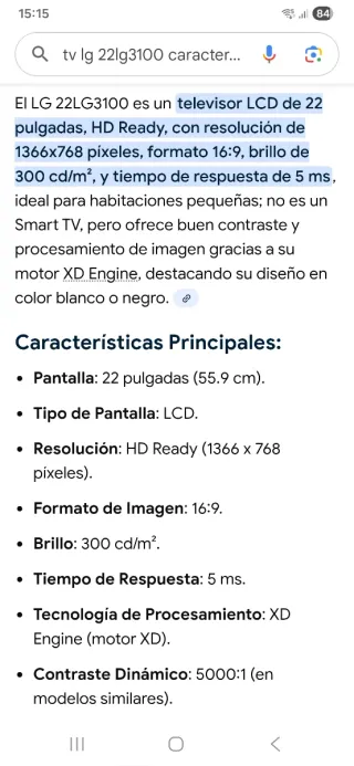 TV LG modelo: 22lg3100 de 22"
