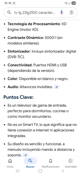 TV LG modelo: 22lg3100 de 22"