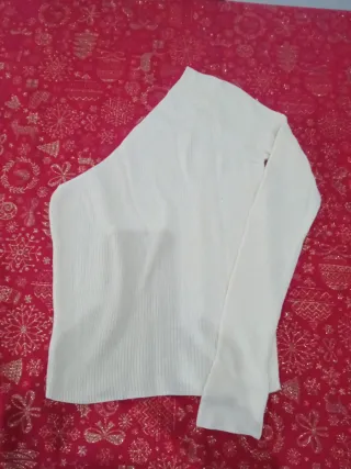 Jersey Mango Hombro Descubierto Blanco