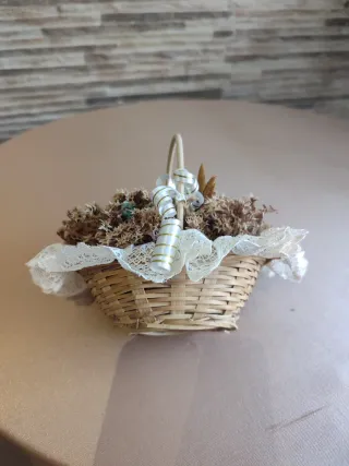 Cesta mimbre flores secas decorativa