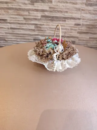 Cesta mimbre flores secas decorativa