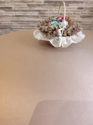 Cesta mimbre flores secas decorativa