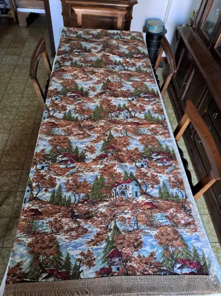 Coppia Tende Stoffa Paesaggio Case Alberi